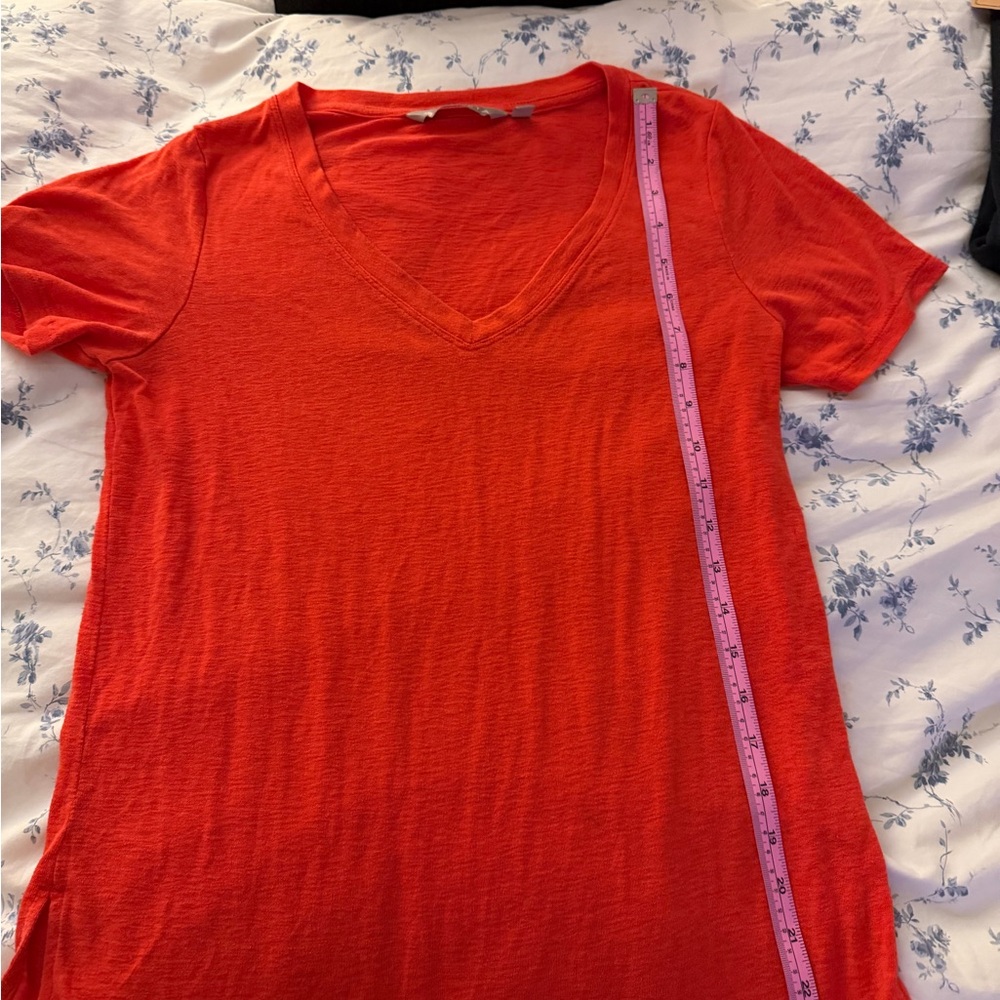 Athleta Short Sleeve V-Neck Tee in Bright Orange coral color
